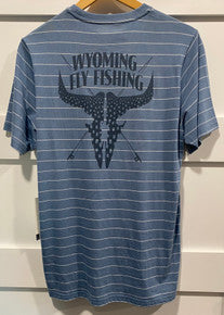 Wyoming Fly Fishing Free Fly Men's Bamboo Channel Pocket Tee Atlantic Blue/White SALE