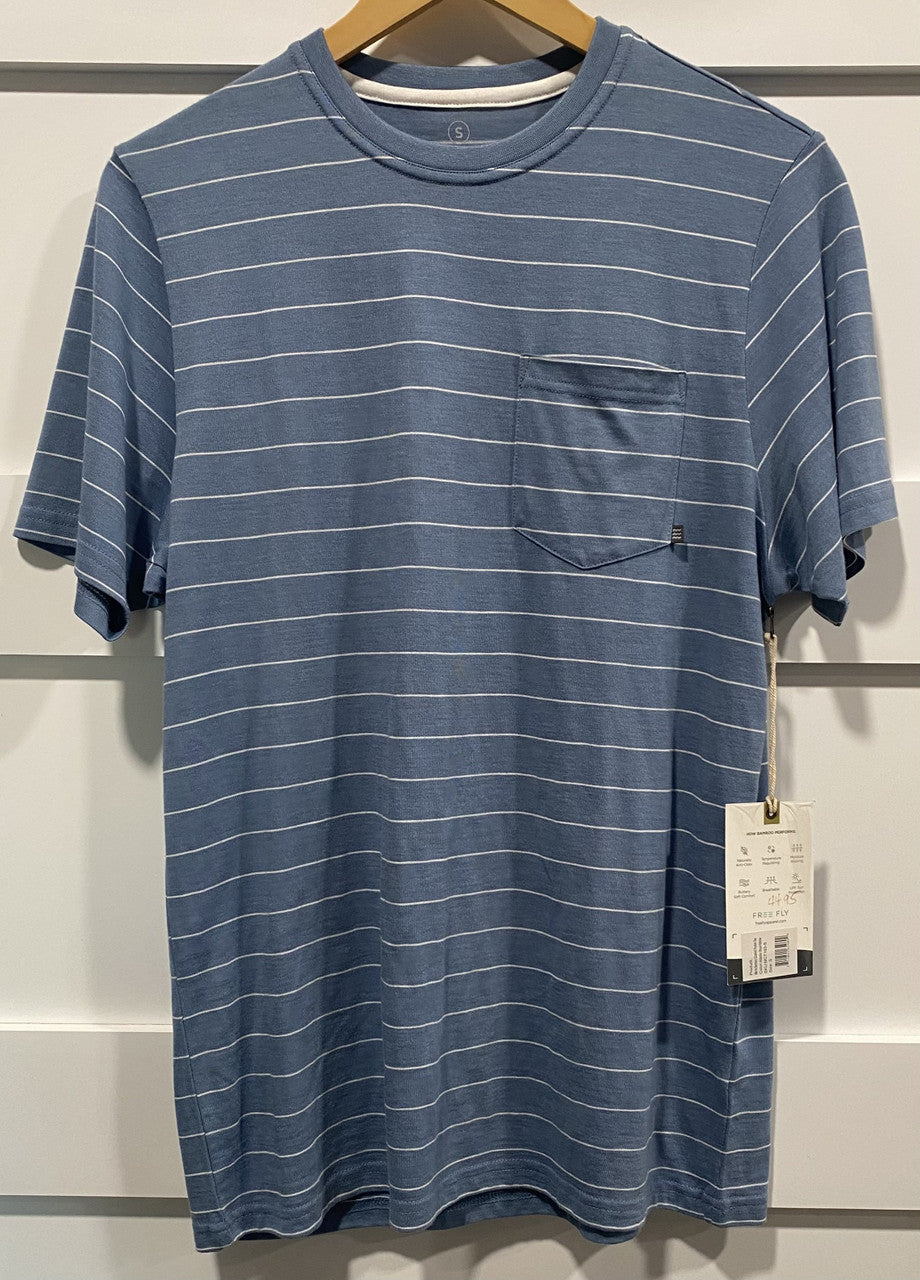 Free Fly Men's Bamboo Channel Pocket Tee Atlantic Blue/White