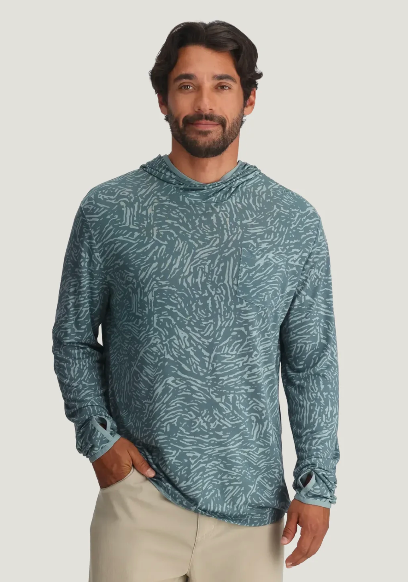 Men's Bamboo Lightweight Hoodie Tidal Flow Print Stormy Sea