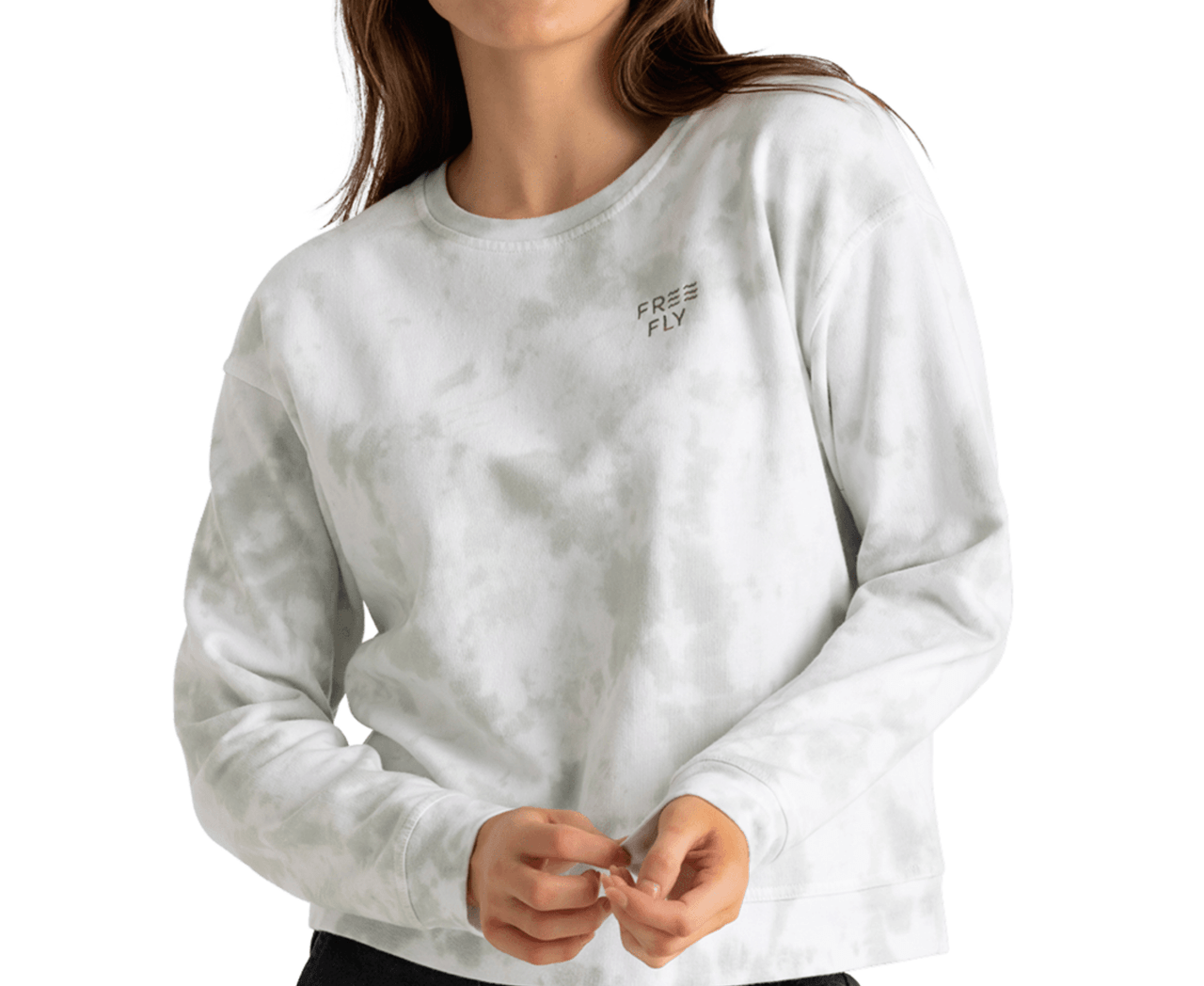 Free Fly Women's Embroidered Logo Fleece Crew Desert Sage Tie Dye
