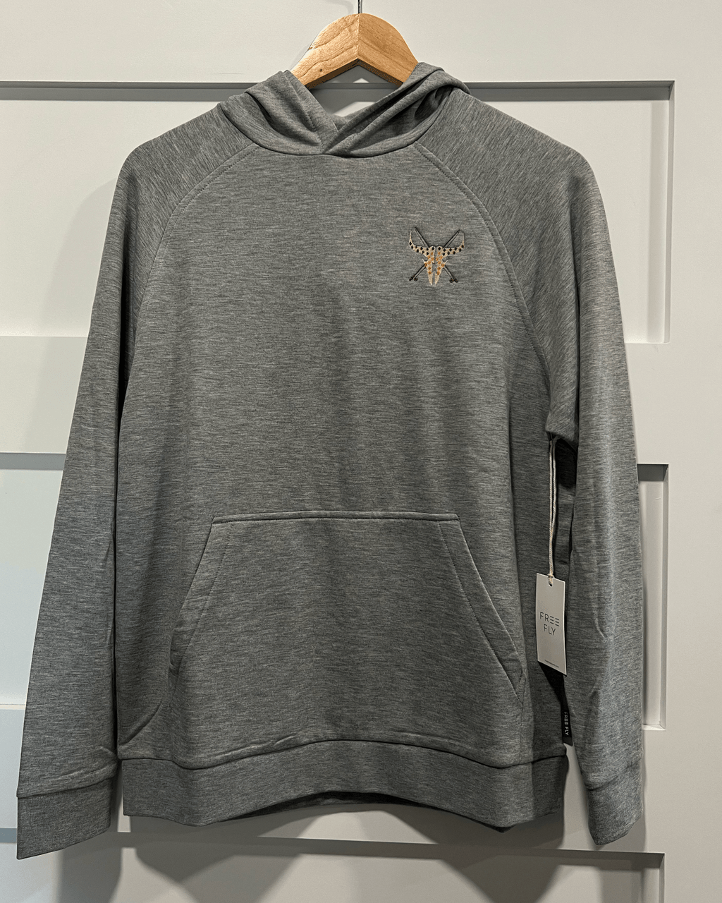 Wyoming Fly Fishing Free Fly Men's Bamboo Lightweight Fleece Hoody Embroidered Heather Grey