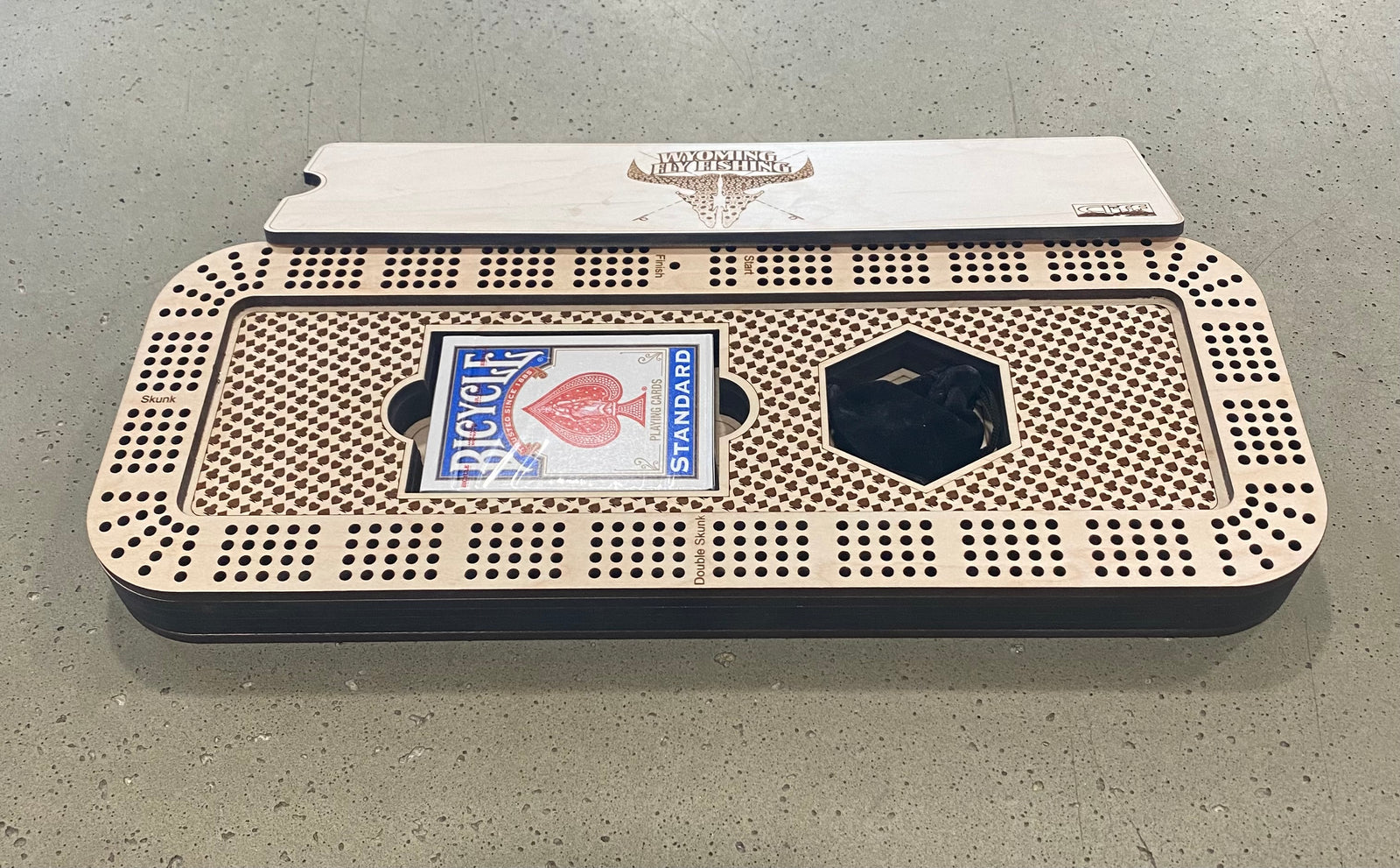 Wyoming Fly Fishing Cribbage Board Open