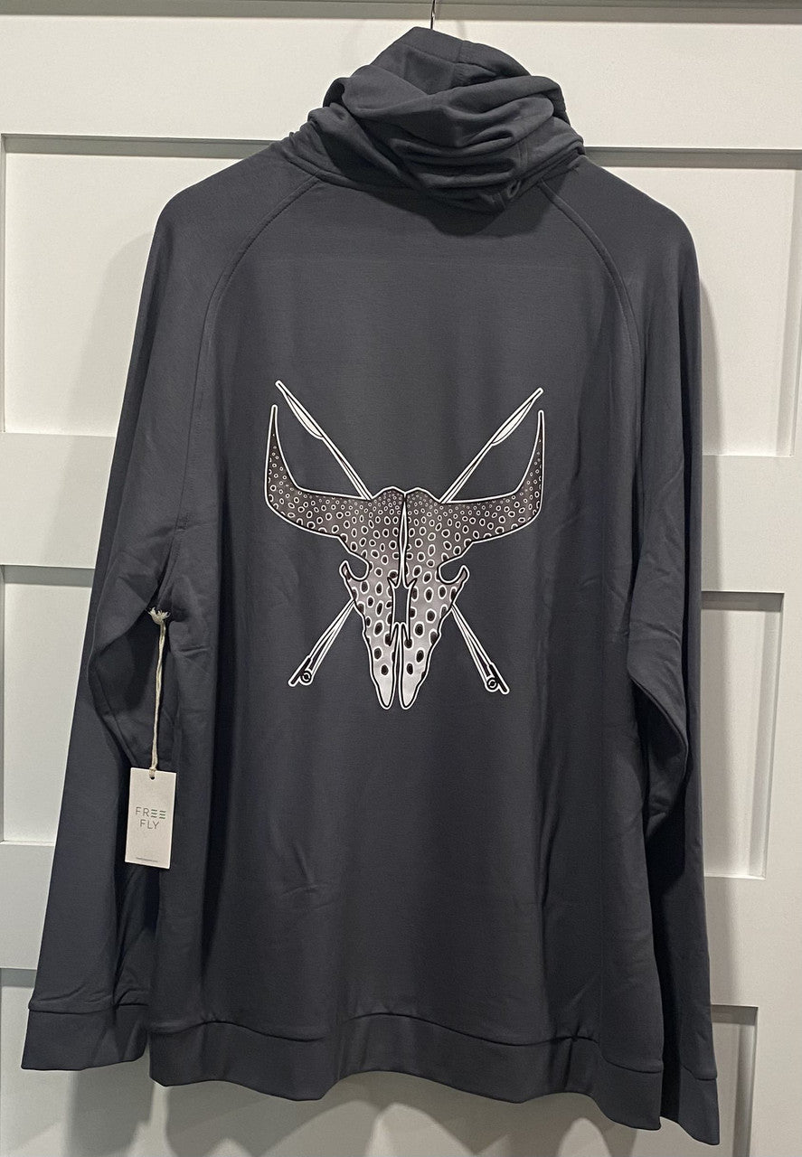 Wyoming Fly Fishing Free Fly Men's Bamboo Lightweight Fleece Hoody Storm Cloud Logo