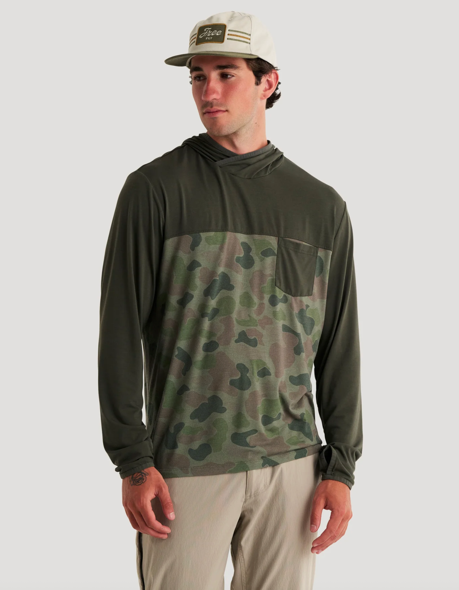 Free Fly Men's Bamboo Hybrid Hoody On Body