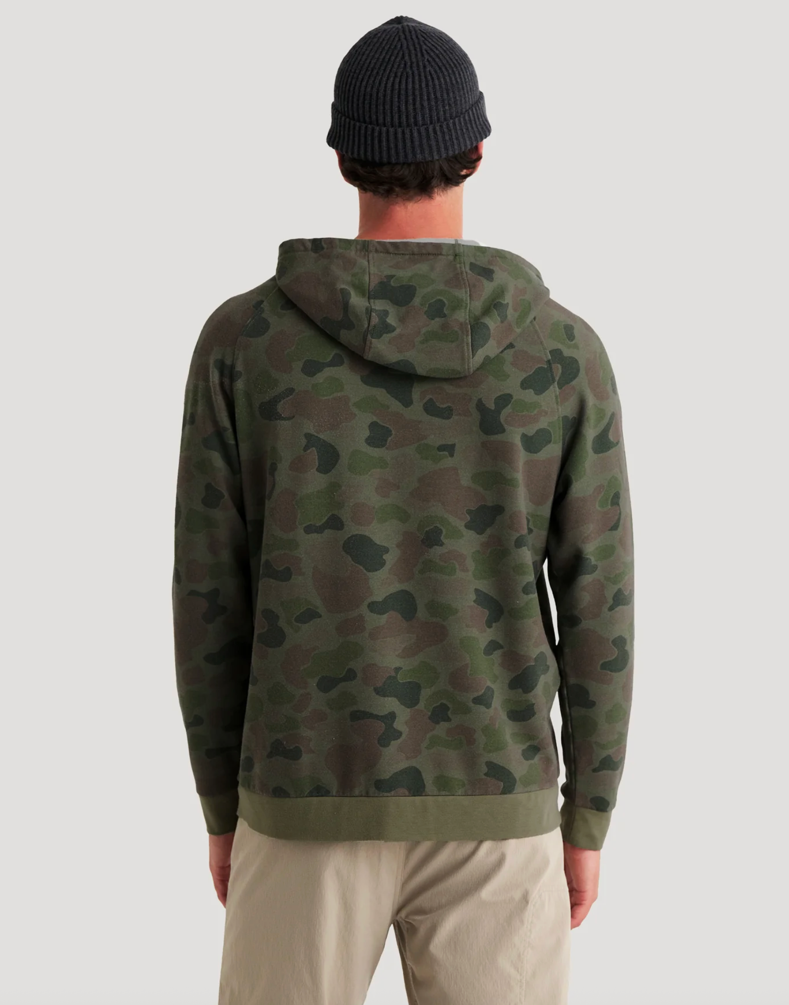 Free Fly Men's Bamboo Fleece Hoody Vintage Camo Oil Green Back