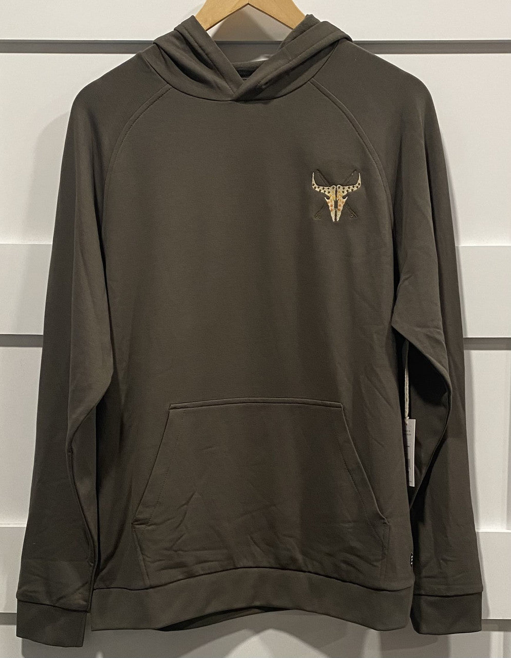 Wyoming Fly Fishing Free Fly Men's Bamboo Lightweight Fleece Hoody Fatigue Logo