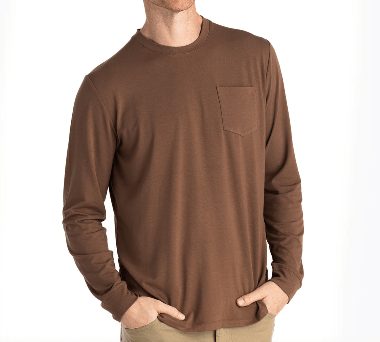 Wyoming Fly Fishing Free Fly Men's Bamboo Flex Long Sleeve Pocket Tee Mustang
