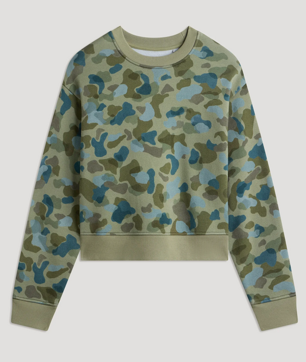 Free Fly Women's Bamboo Northcoast Fleece Crew Watercolor camo Oil Green