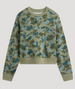 Free Fly Women's Bamboo Northcoast Fleece Crew Watercolor camo Oil Green