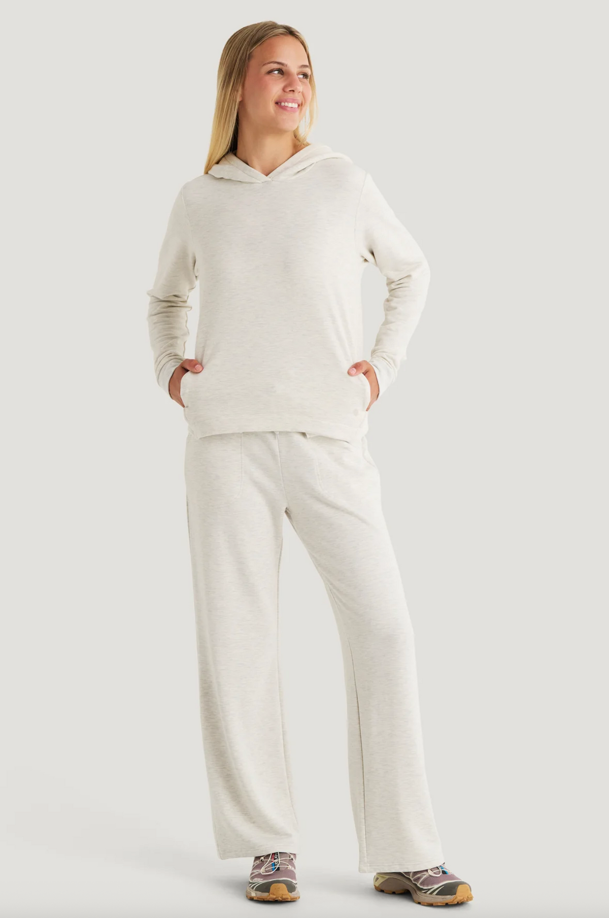 Free Fly Women's Lightweight Fleece Cropped Hoody Off White Heather
