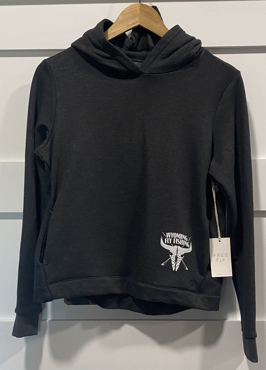 Free Fly Women's Bamboo Thermal Fleece Hoody Heather Black Logo