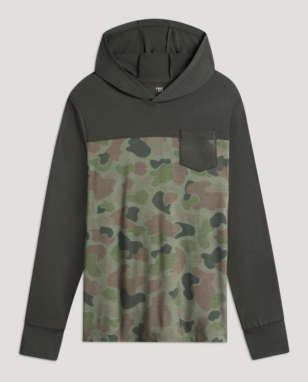 Free Fly Youth Colorblock Shade Hoody Dark Forest Vintage Camo Oil Green
