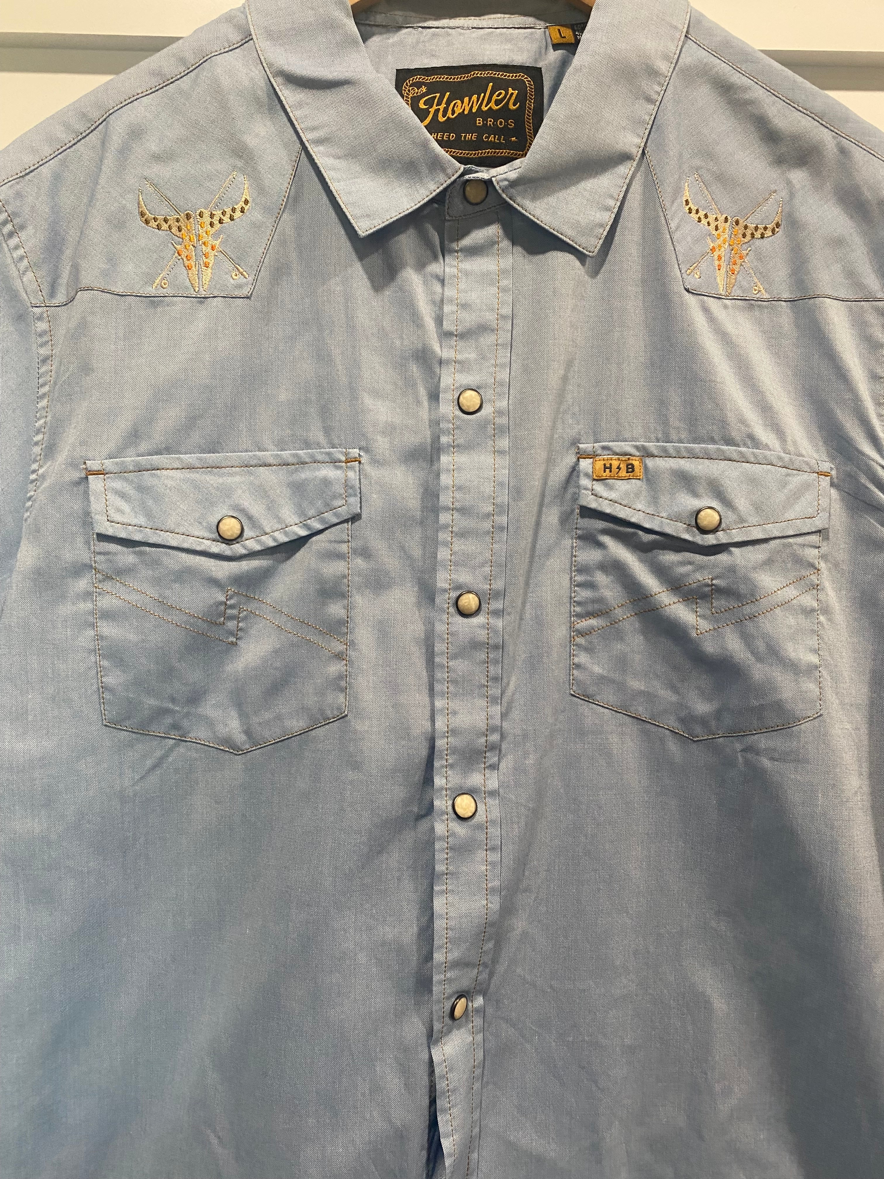Howler Brothers H Bar B Snapshirt Faded Blue Oxford Logo
