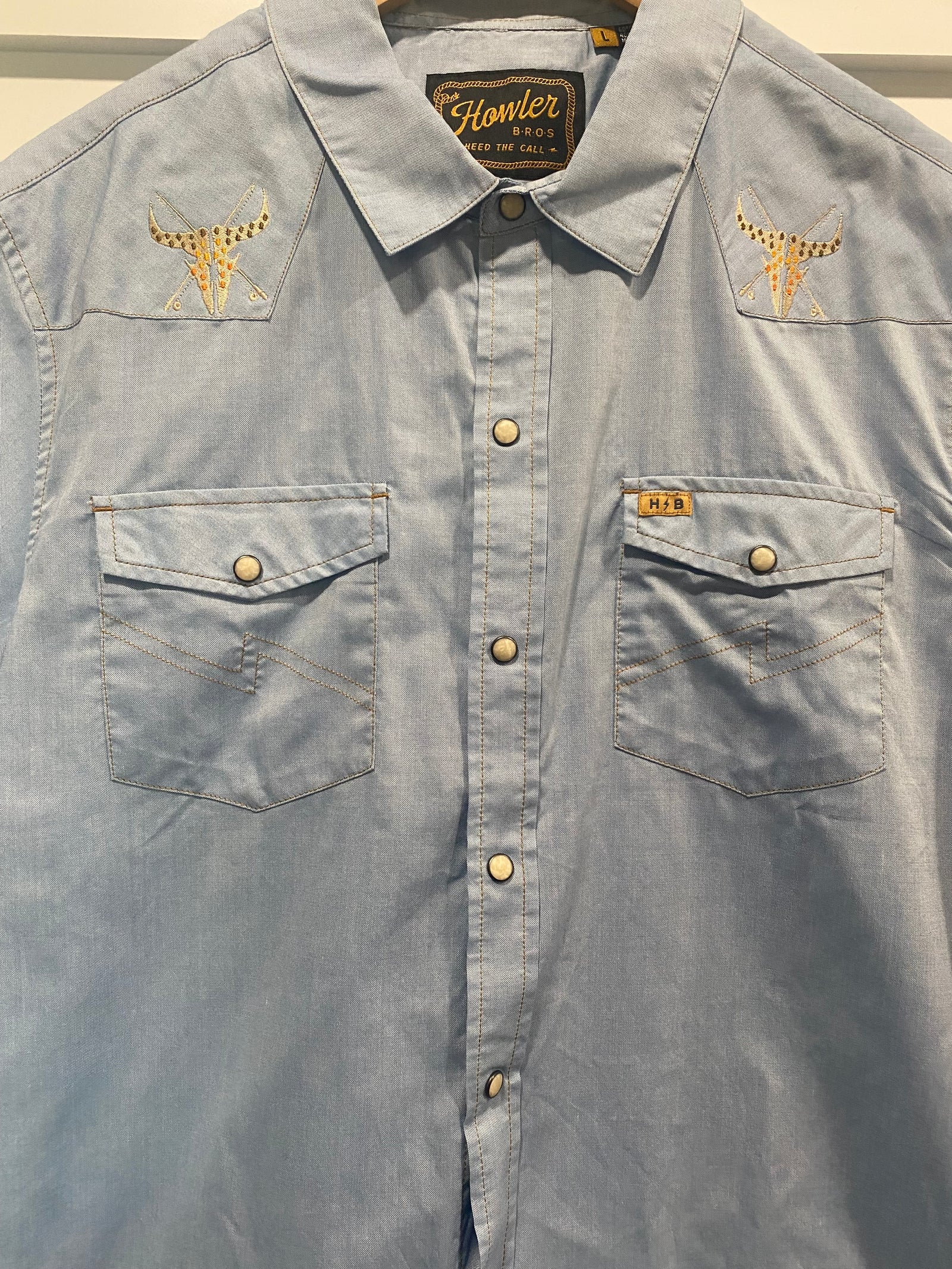 Howler Brothers H Bar B Snapshirt Faded Blue Oxford Logo