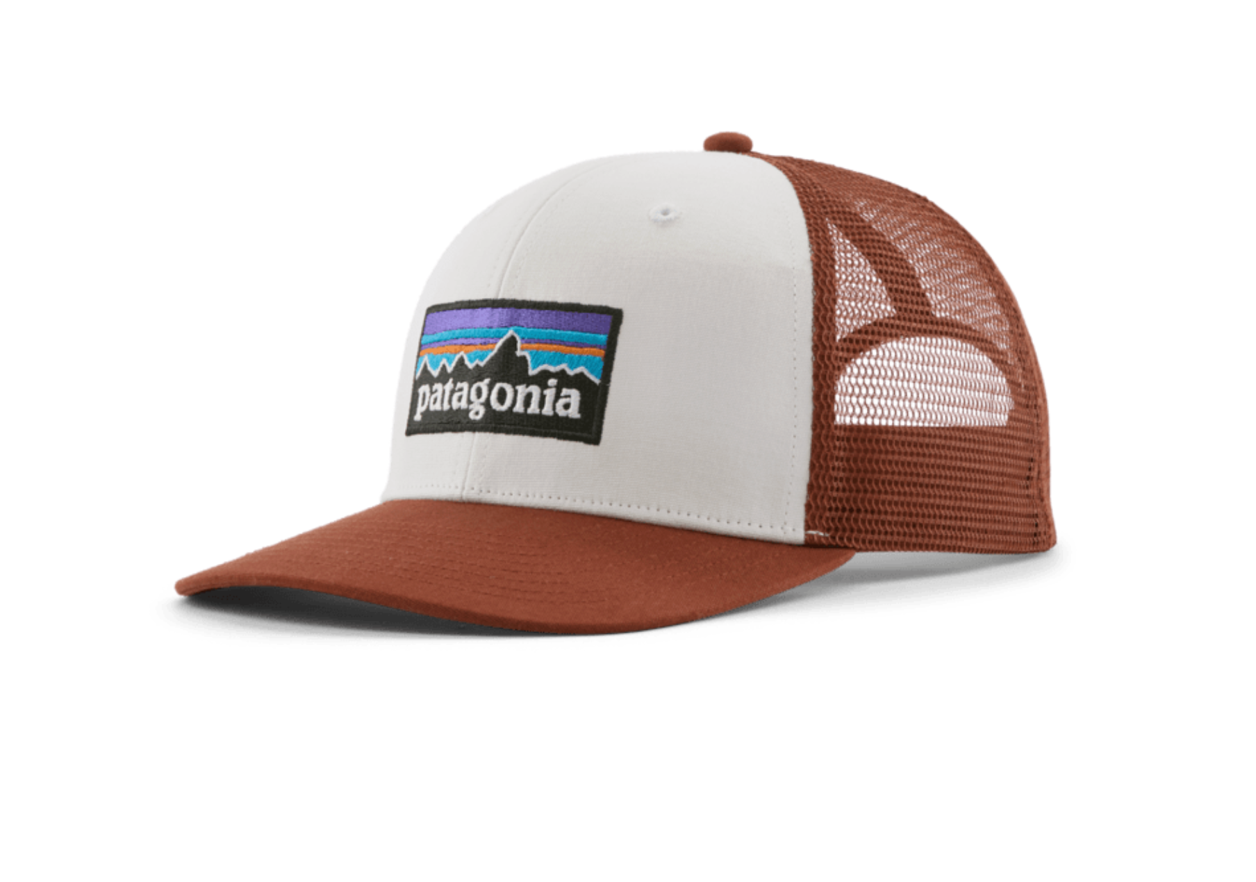 Patagonia P-6 Logo Trucker Hat White with Rusty Red